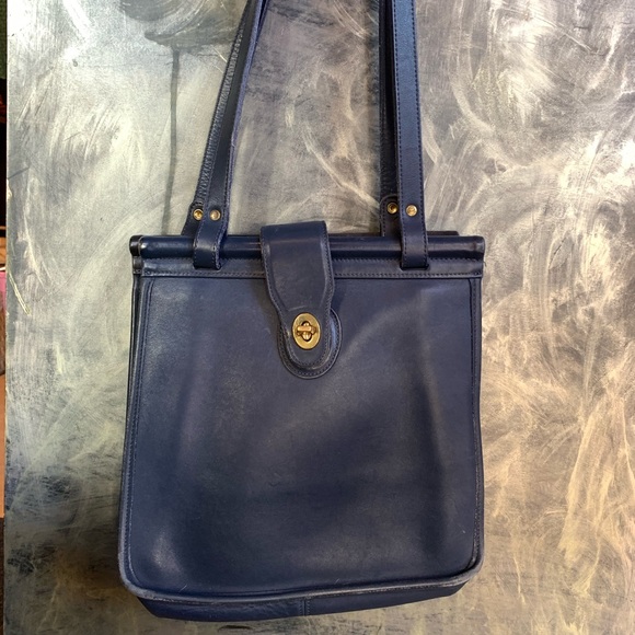 Coach navy blue leather suede gold purse handbag - Picture 1 of 4